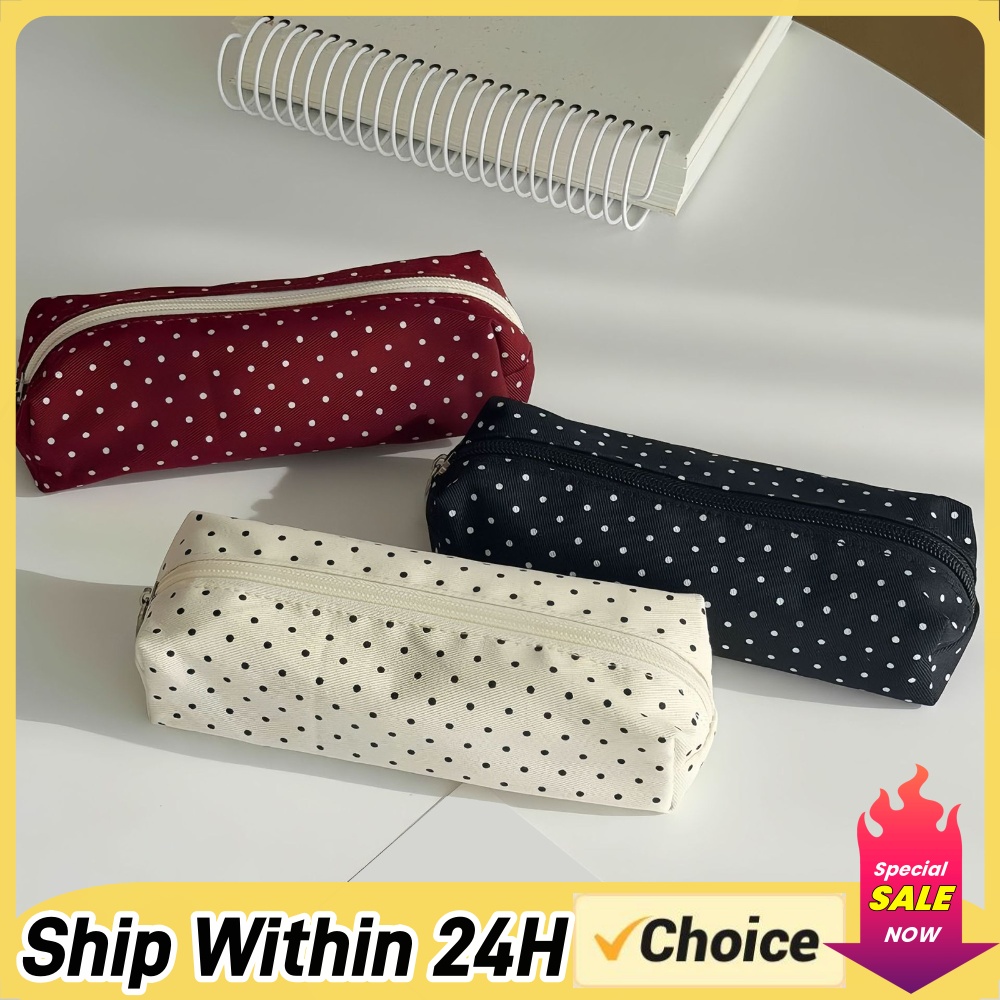 Aesthetic Large Pencil Case Pouch - Niedliches Polka-Dot-Federmäppchen, Ästhetisches Stiftetui, Y2K-Federmäppchen mit