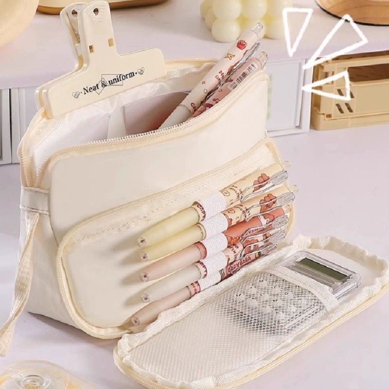 Aesthetic Large Pencil Case Pouch - Elfenbein Große Kapazität Bleistift Tasche Ästhetische