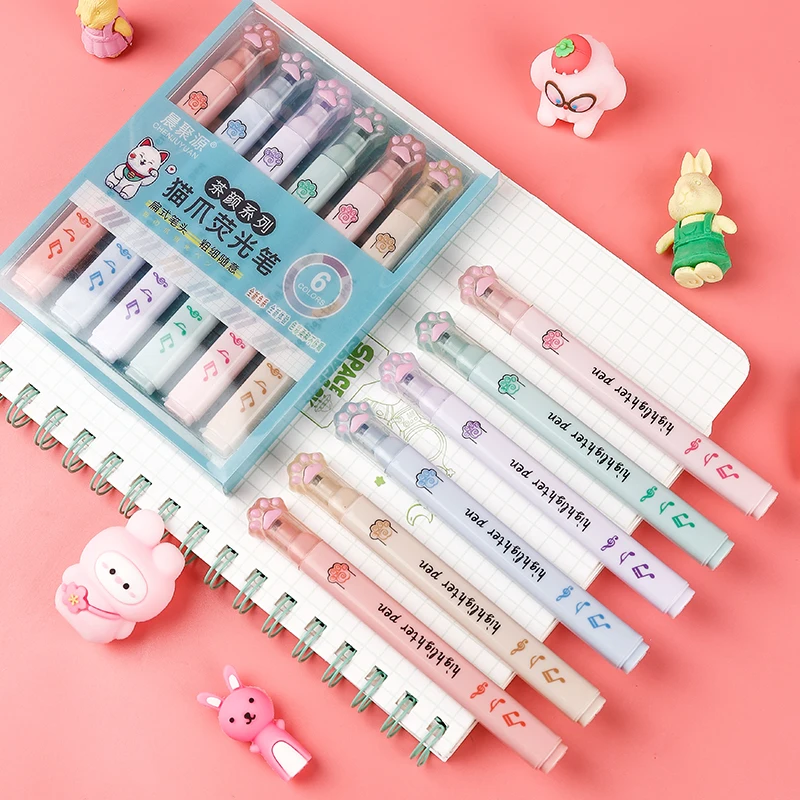 6 teile/paket Kawaii Katze Kla – Pastel Highlighter Set Double Ended Bewertung und Preis
